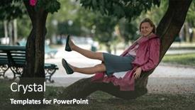  Presentation with 80s - Slide set having woman-in-a-pink-raincoat background and a dark gray colored foreground