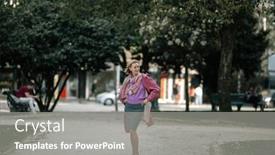  Presentation with waiting - Slide deck with woman-in-a-raincoat background and a gray colored foreground