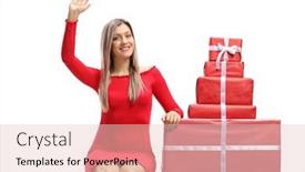  Presentation with red banner - Presentation theme enhanced with woman-in-a-red-dress background and a lemonade colored foreground