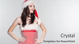  Presentation with merry christmas - Presentation design featuring woman in a red mrs background and a  colored foreground