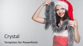  Presentation with merru christmas - Theme having woman in a red mrs background and a light gray colored foreground
