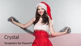  Presentation with merry christmas - PPT theme consisting of woman in a red mrs background and a  colored foreground