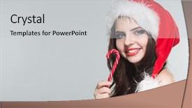  Presentation with christmas candy - Amazing PPT theme having woman in a red mrs backdrop and a  colored foreground