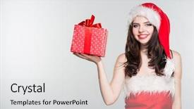  Presentation with merry christmas - Beautiful slide deck featuring woman in a red mrs backdrop and a light gray colored foreground