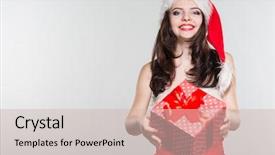  Presentation with merry christmas - Presentation theme featuring woman in a red mrs background and a soft green colored foreground