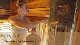  Presentation with water - PPT layouts enhanced with woman-in-a-sauna-putting background and a coral colored foreground