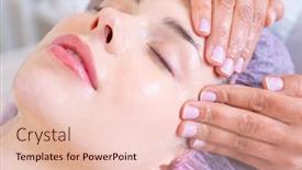  Presentation with beautician - Audience pleasing PPT theme consisting of woman-in-a-spa-salon backdrop and a lemonade colored foreground