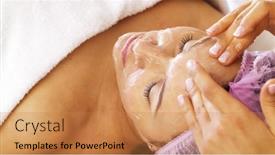  Presentation with beauty cosmetic - Slide set having woman-in-a-spa-salon background and a coral colored foreground