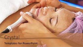  Presentation with therapeutic - Slide set consisting of woman-in-a-spa-salon background and a  colored foreground