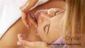  Presentation with beauty cosmetic - Presentation theme with woman-in-a-spa-salon background and a coral colored foreground