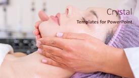  Presentation with beautician - PPT theme enhanced with woman-in-a-spa-salon background and a lemonade colored foreground