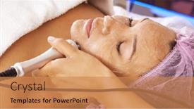  Presentation with therapeutic - PPT theme featuring woman-in-a-spa-salon background and a  colored foreground