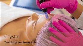  Presentation with therapeutic - Slides featuring woman-in-a-spa-salon background and a coral colored foreground