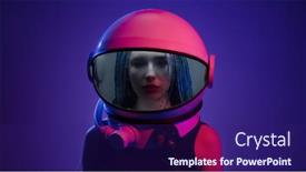  Presentation with neon - Colorful presentation design enhanced with woman-in-a-space-helmet backdrop and a navy blue colored foreground