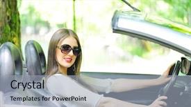  Presentation with sports car - Presentation design enhanced with woman in a sports car background and a light blue colored foreground