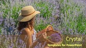  Presentation with woman gathering - Presentation design with woman-in-a-straw-hat background and a tawny brown colored foreground