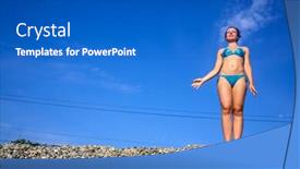  Presentation with railway - Presentation design enhanced with woman-in-a-swimsuit background and a cobalt blue colored foreground