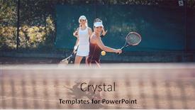  Presentation with tennis - PPT layouts featuring woman-in-a-tennis-double background and a coral colored foreground