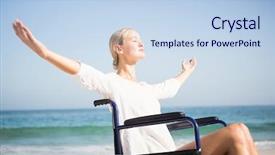  Presentation with wheelchair - Beautiful PPT layouts featuring woman in a wheelchair relaxing backdrop and a  colored foreground