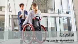  Presentation with inclusion - Presentation design featuring woman-in-a-wheelchair-talking background and a light gray colored foreground