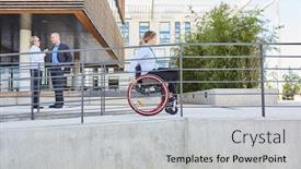  Presentation with ramp - Presentation theme having woman-in-a-wheelchair-traveling background and a light gray colored foreground