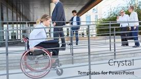  Presentation with front office - Presentation design having woman-in-a-wheelchair background and a light blue colored foreground