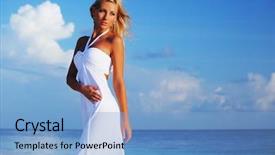  Presentation with rocky ocean coast - Colorful PPT layouts enhanced with woman in a white dress backdrop and a light blue colored foreground