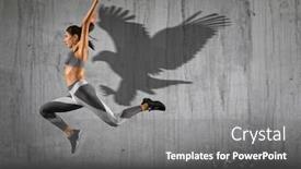  Presentation with high jump - PPT theme with woman-in-action-of-high background and a gray colored foreground