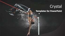  Presentation with high jump - Colorful PPT theme enhanced with woman-in-action-of-high backdrop and a dark gray colored foreground