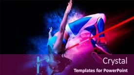  Presentation with high jump - Colorful PPT layouts enhanced with woman-in-action-of-high backdrop and a violet colored foreground