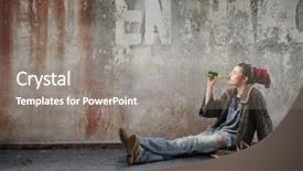  Presentation with alternative - Audience pleasing theme consisting of woman in alternative clothes drinking a beer on a city street backdrop and a gray colored foreground