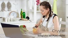  Presentation with social work - Presentation design having woman-in-an-apron background and a coral colored foreground