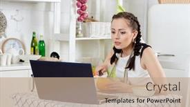  Presentation with remote work - Presentation design featuring woman-in-an-apron background and a coral colored foreground