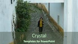  Presentation with city street - Beautiful presentation theme featuring woman-in-an-autumn-jacket backdrop and a tawny brown colored foreground