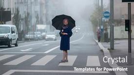  Presentation with umbrella - Presentation enhanced with woman-in-an-overcoat background and a gray colored foreground