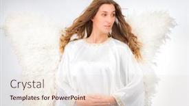 Presentation with spirituality - Cool new PPT theme with woman in angel costume with artificial feather wings isolated on white background spirituality purity dreams religion backdrop and a lemonade colored foreground