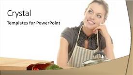  Presentation with grocery bag - Colorful PPT layouts enhanced with woman in apron with grocery bag isolated on white background backdrop and a white colored foreground