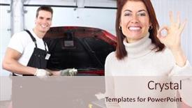  Presentation with mechanic shop - Theme having engine inspections - professional auto mechanic and woman background and a lemonade colored foreground