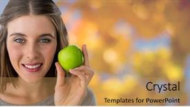  Presentation with digital globe on forex - Audience pleasing PPT theme consisting of woman in autumn with apple backdrop and a  colored foreground
