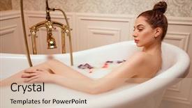  Presentation with foam - Colorful presentation theme enhanced with woman in bath with rose petals and foam backdrop and a lemonade colored foreground