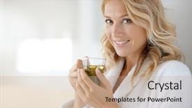  Presentation with infusion - Cool new presentation theme with woman in bathrobe drinking infusion backdrop and a  colored foreground