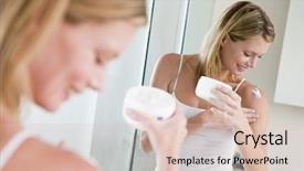  Presentation with lotion - Colorful slides enhanced with woman in bathroom applying lotion backdrop and a lemonade colored foreground