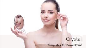  Presentation with cosmetics beauty - Audience pleasing slides consisting of woman in beauty concept applying make up using cosmetics backdrop and a lemonade colored foreground