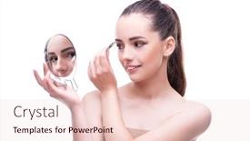  Presentation with beauty cosmetics - Slide deck enhanced with woman in beauty concept applying make up using cosmetics background and a lemonade colored foreground