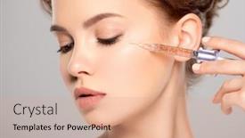  Presentation with cosmetology clinic - Audience pleasing slide set consisting of woman-in-beauty-salon-plastic backdrop and a coral colored foreground