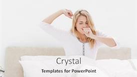  Presentation with stretching - Amazing presentation having woman in bed leaning upright one arm stretching out and one hand covering her mouth as she yawns backdrop and a white colored foreground
