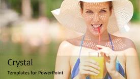  Presentation with orange juice - Presentation featuring woman in bikini drinking orange juice background and a gold colored foreground