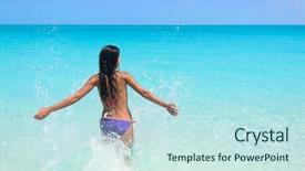  Presentation with water sun - Presentation theme with woman in bikini feeling free background and a sky blue colored foreground