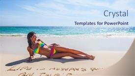  Presentation with sand - Presentation theme having woman-in-bikini-lies background and a sky blue colored foreground