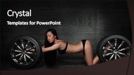  Presentation with wheels an axles - Colorful PPT theme enhanced with woman in bikini on wheel backdrop and a black colored foreground
